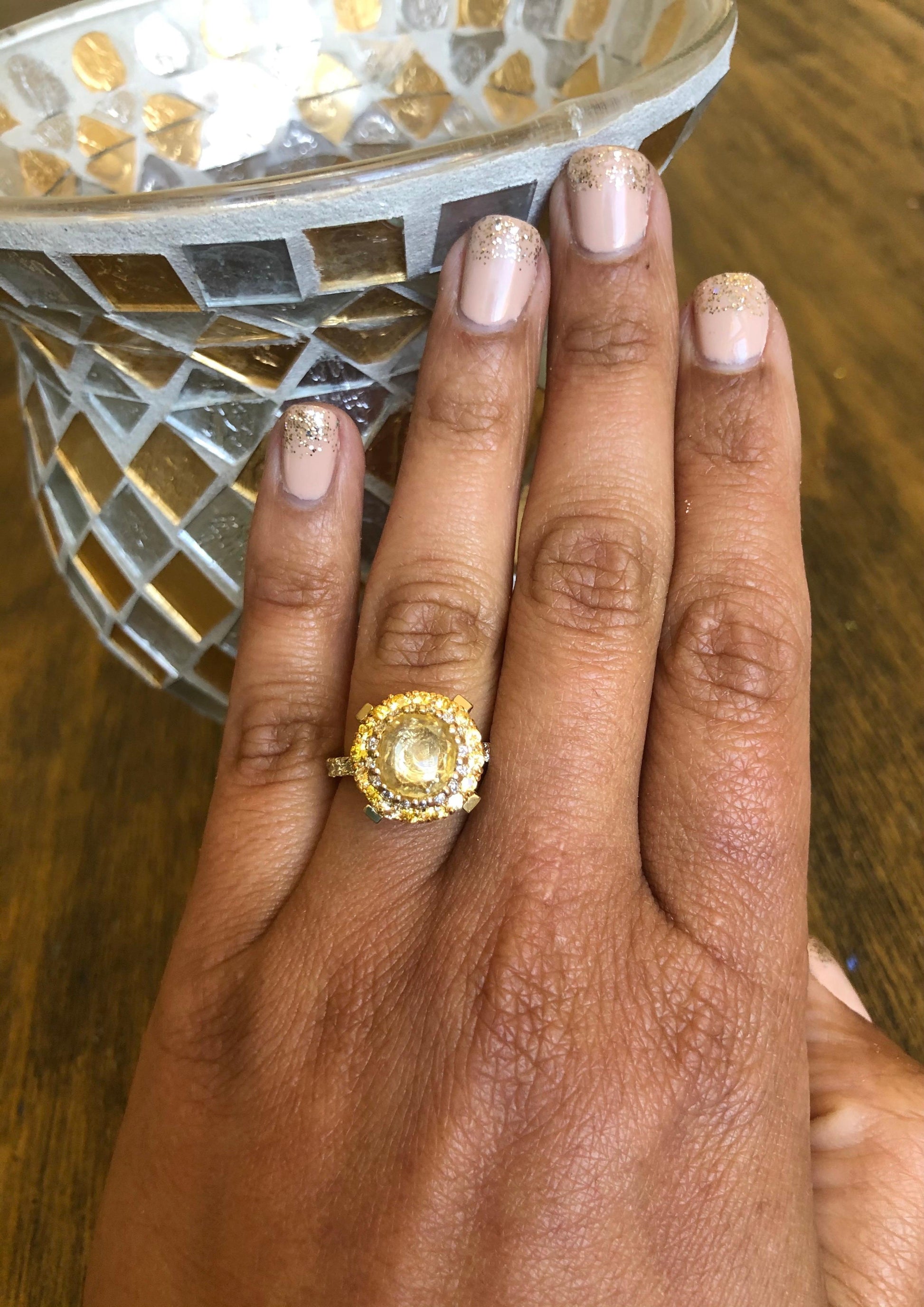 GIA Certified Non-Heated Yellow Sapphire Diamond 14k Yellow Gold Engagement Ring