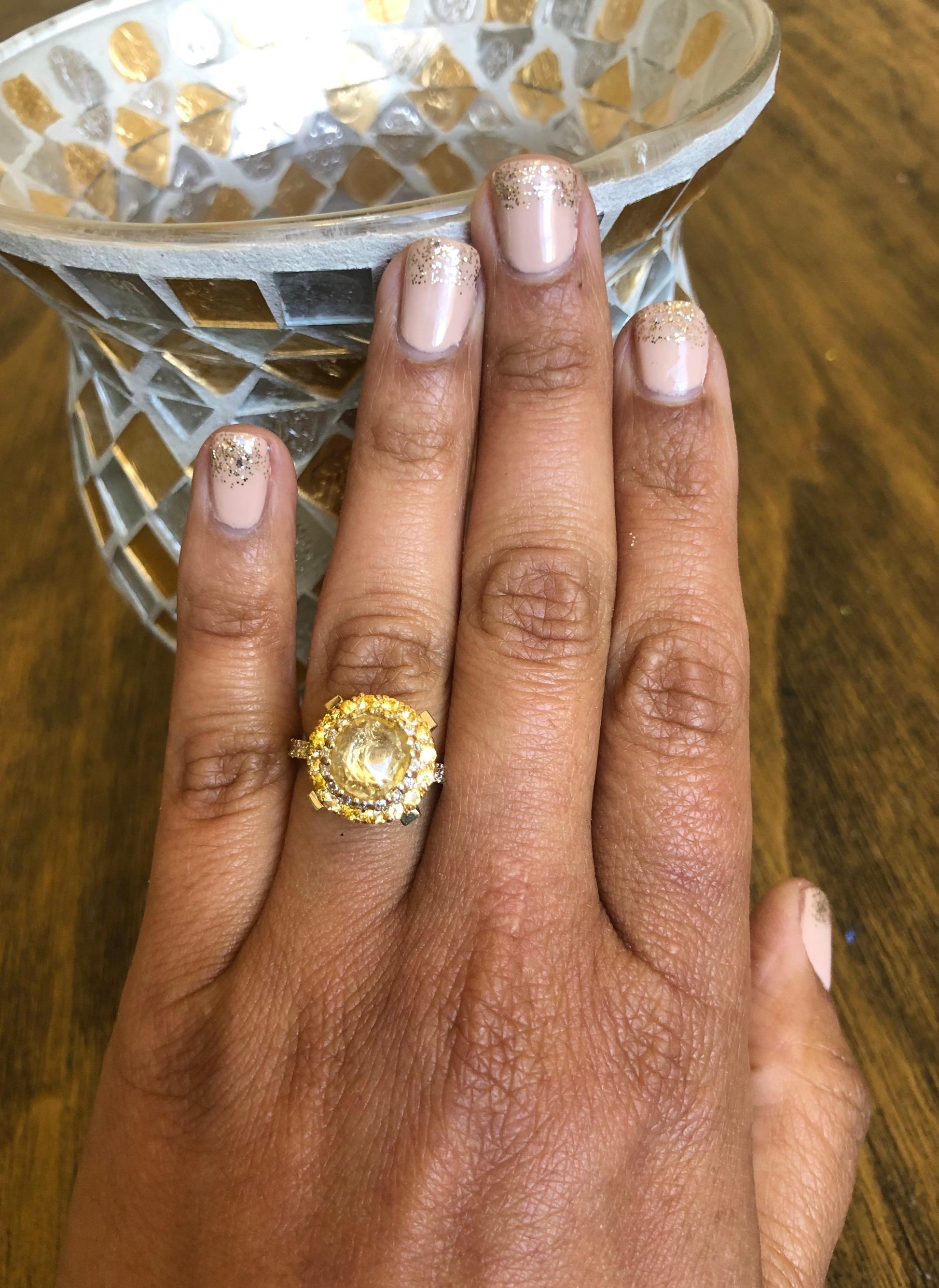 GIA Certified Non-Heated Yellow Sapphire Diamond 14k Yellow Gold Engagement Ring