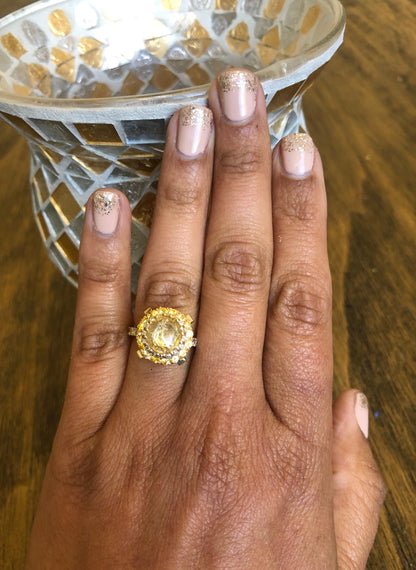 GIA Certified Non-Heated Yellow Sapphire Diamond 14k Yellow Gold Engagement Ring