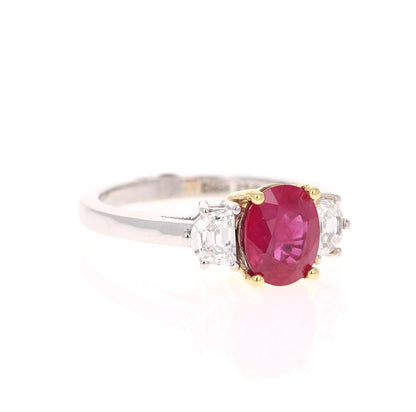 GIA Certified Three-Stone Ruby Diamond 18 Karat White Gold Ring