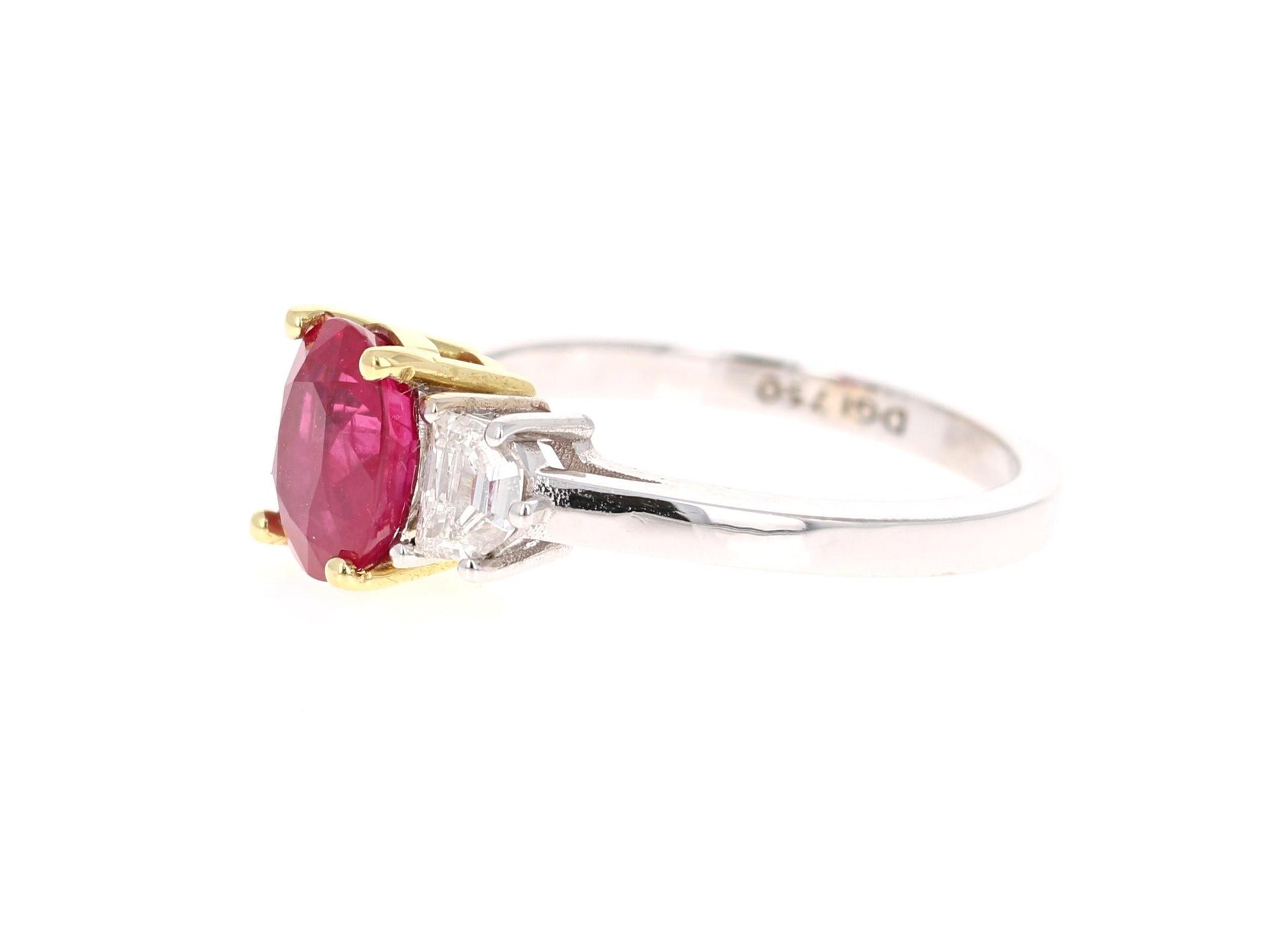 GIA Certified Three-Stone Ruby Diamond 18 Karat White Gold Ring