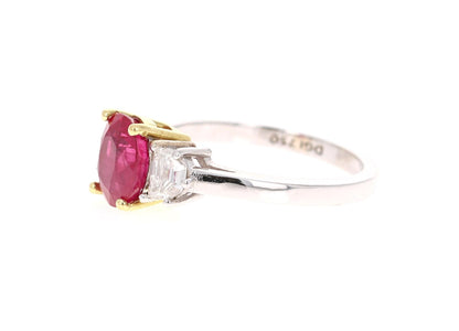 GIA Certified Three-Stone Ruby Diamond 18 Karat White Gold Ring