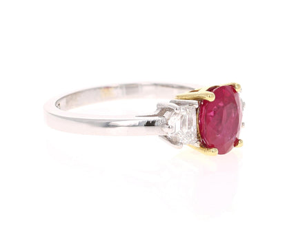 GIA Certified Three-Stone Ruby Diamond 18 Karat White Gold Ring