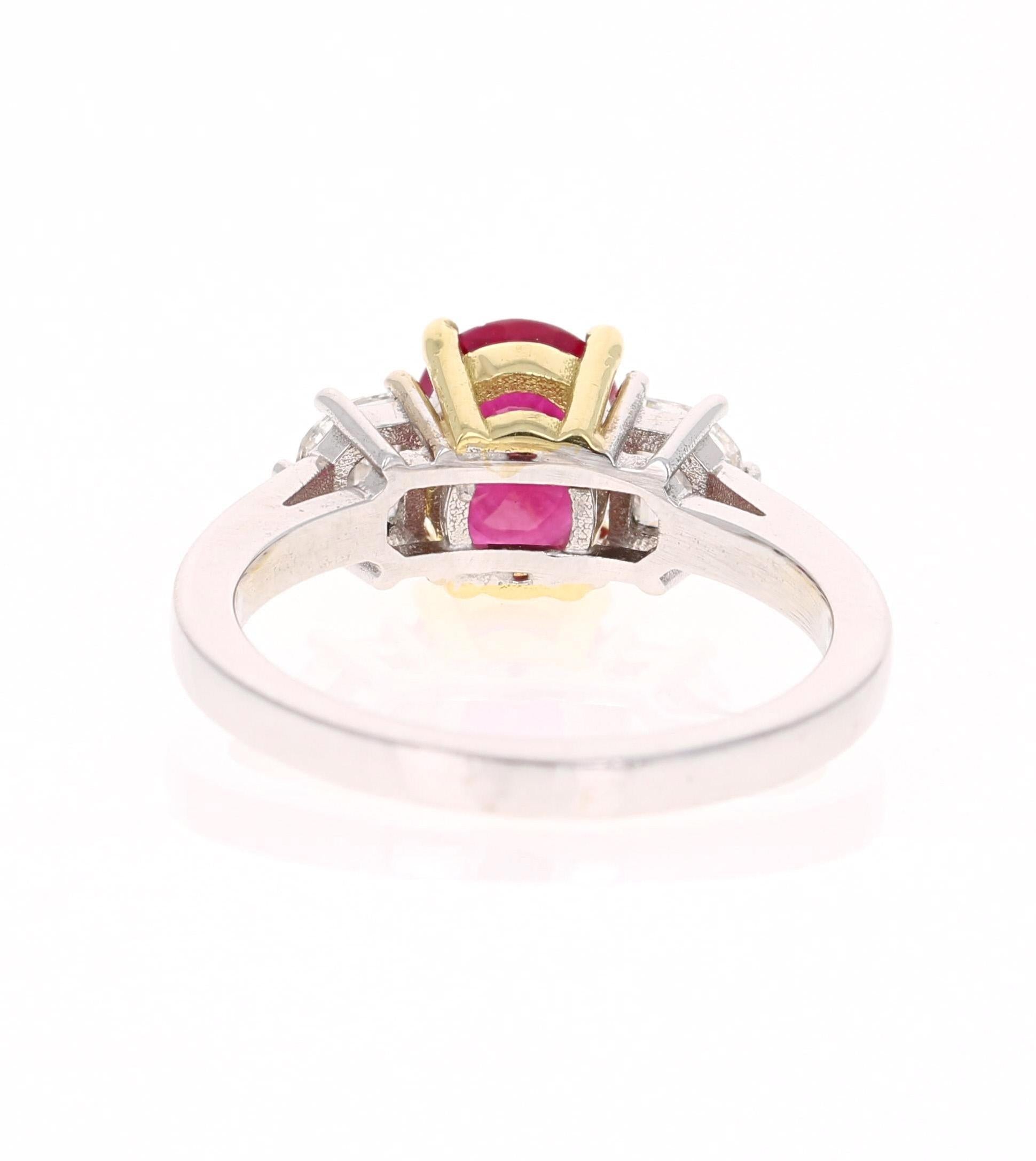 GIA Certified Three-Stone Ruby Diamond 18 Karat White Gold Ring
