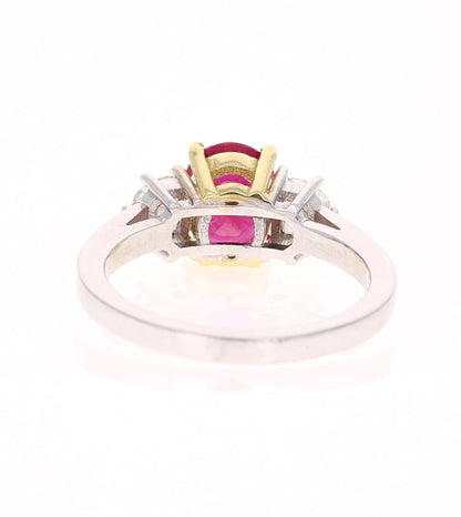 GIA Certified Three-Stone Ruby Diamond 18 Karat White Gold Ring
