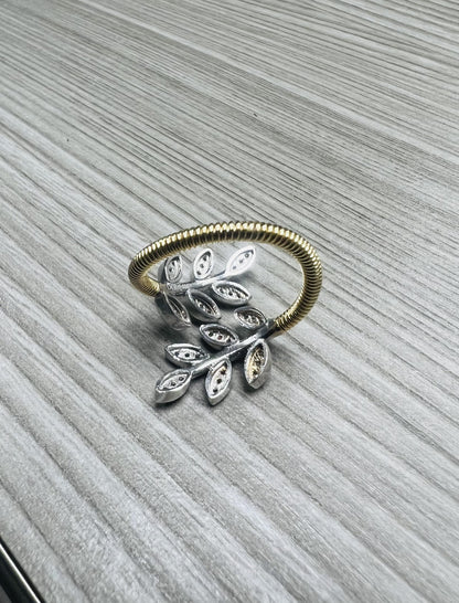 Natural Diamond 0.28 Carat Leaf Wrap White Gold Yellow Gold Statement Ring