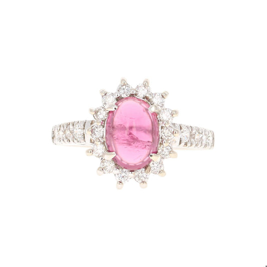 Natural Pink Tourmaline Natural Diamond White Gold Ring
