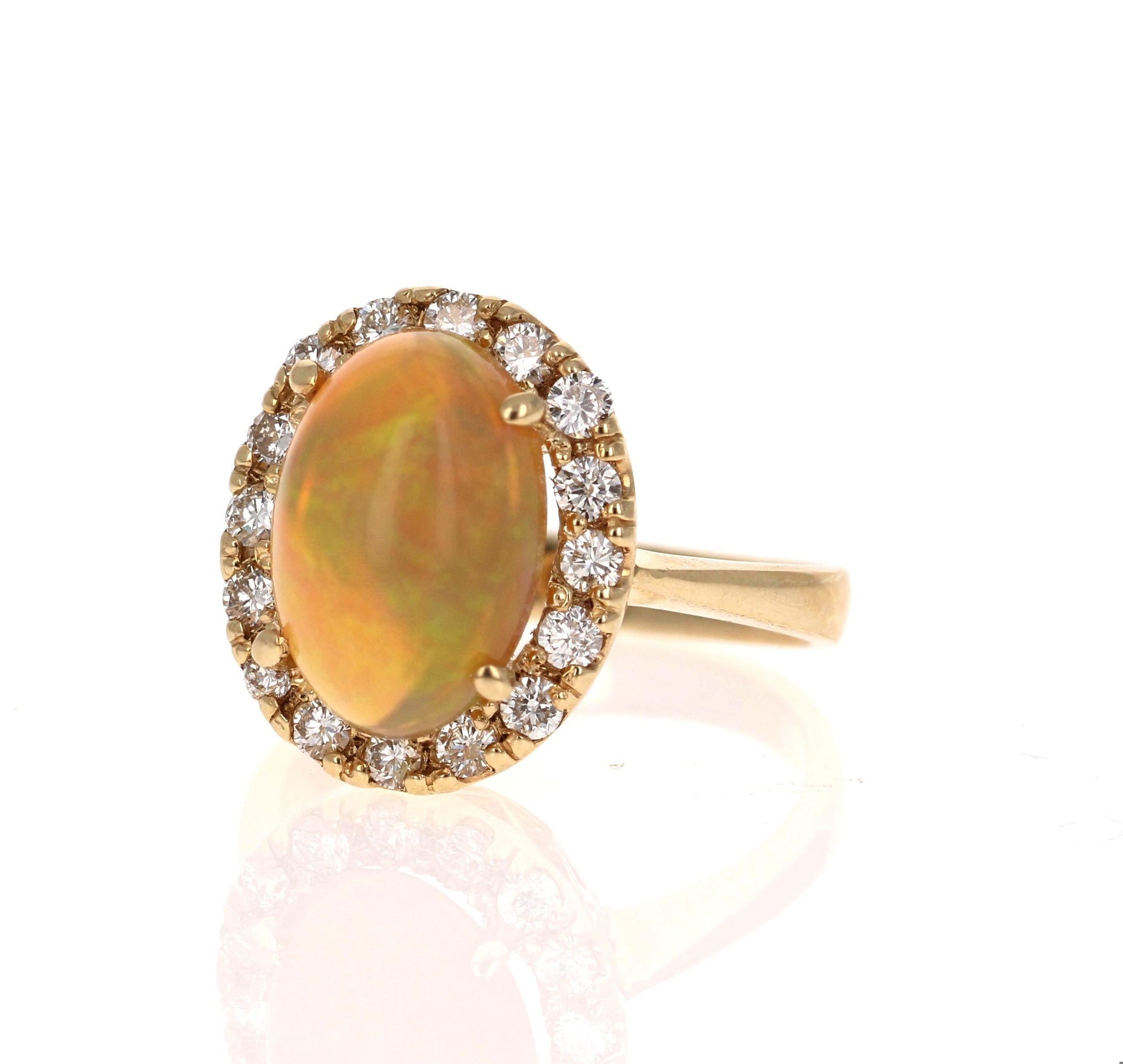 Opal Diamond 14 Karat Yellow Gold Halo Ring