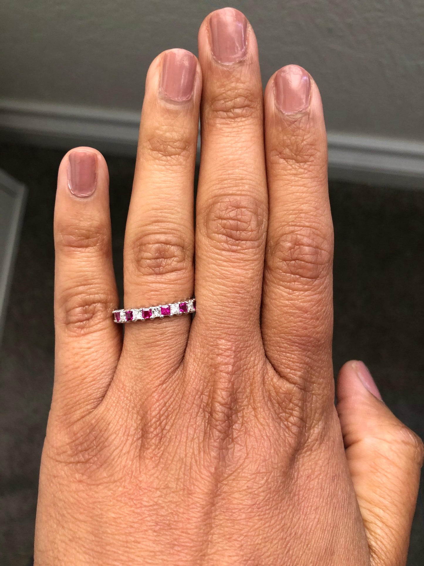 Ruby Diamond 14 Karat White Gold Band