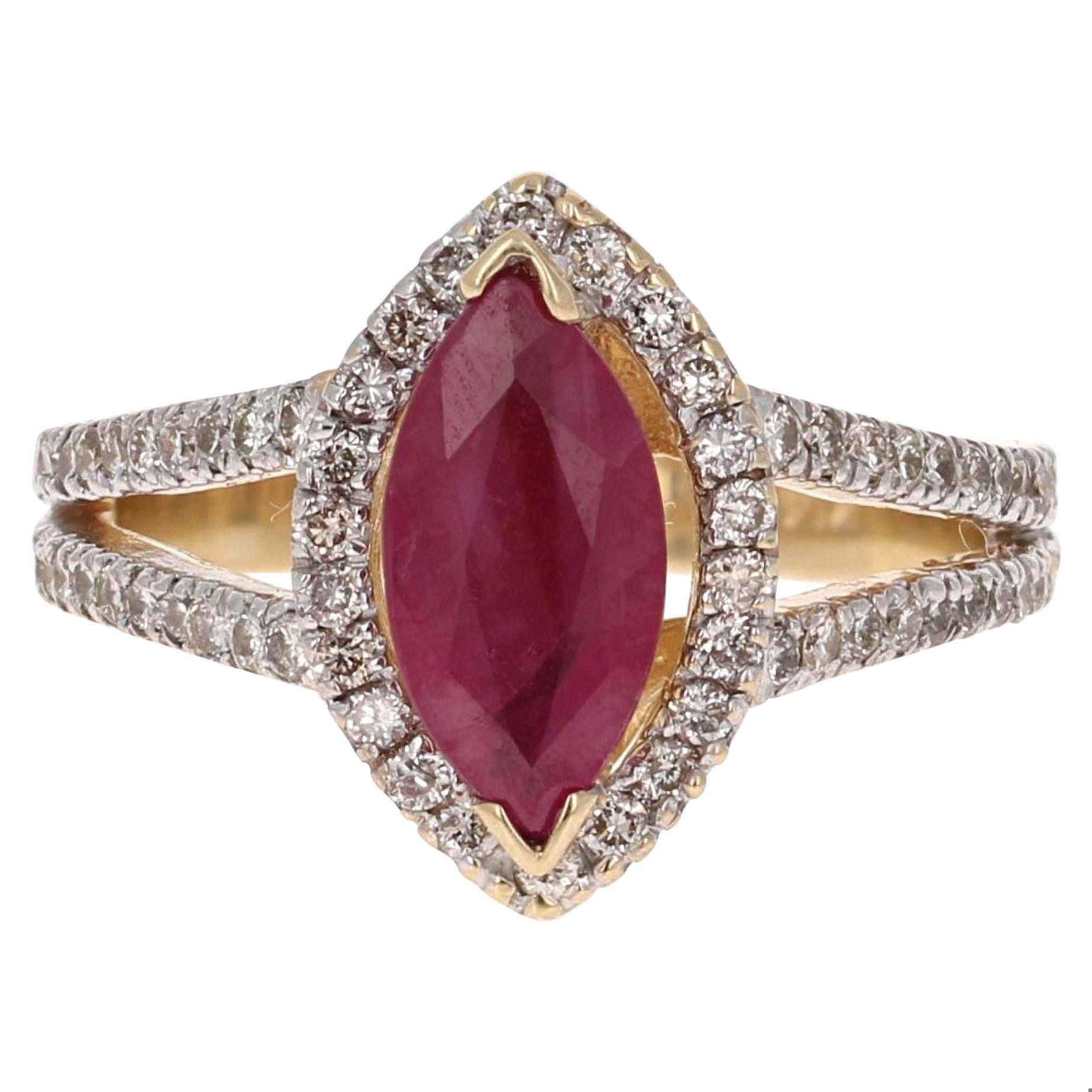 Ruby Diamond 14 Karat White Gold Engagement Ring