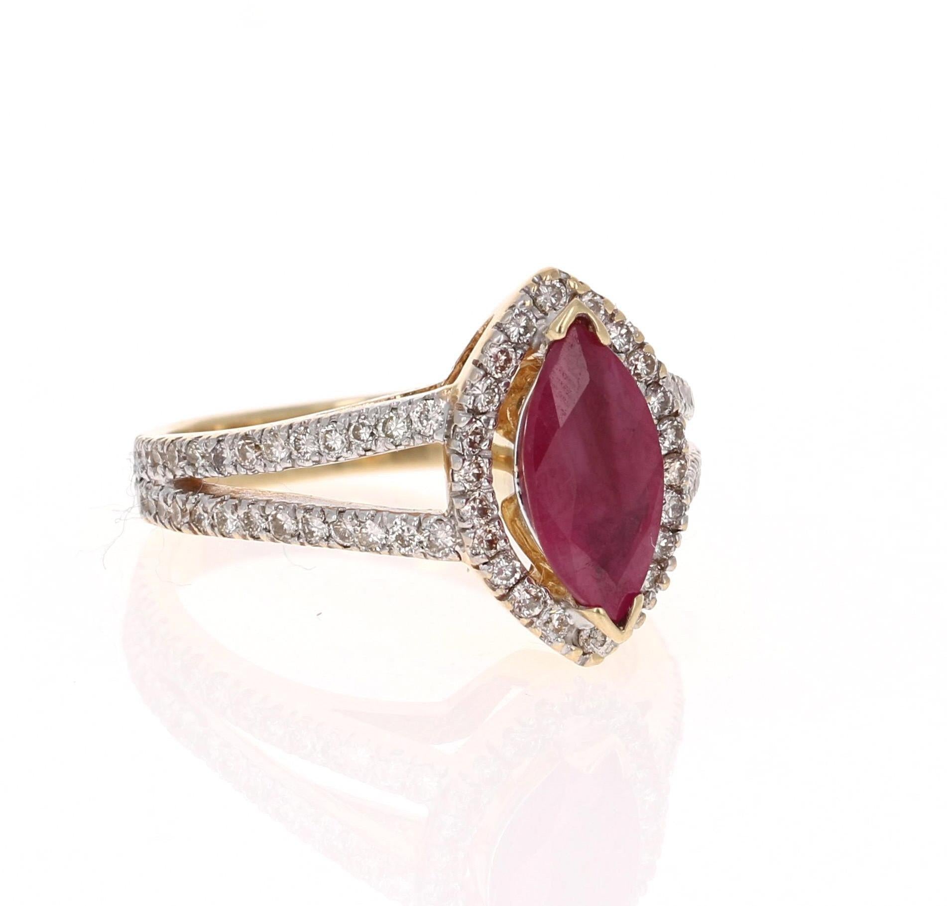 Ruby Diamond 14 Karat White Gold Engagement Ring