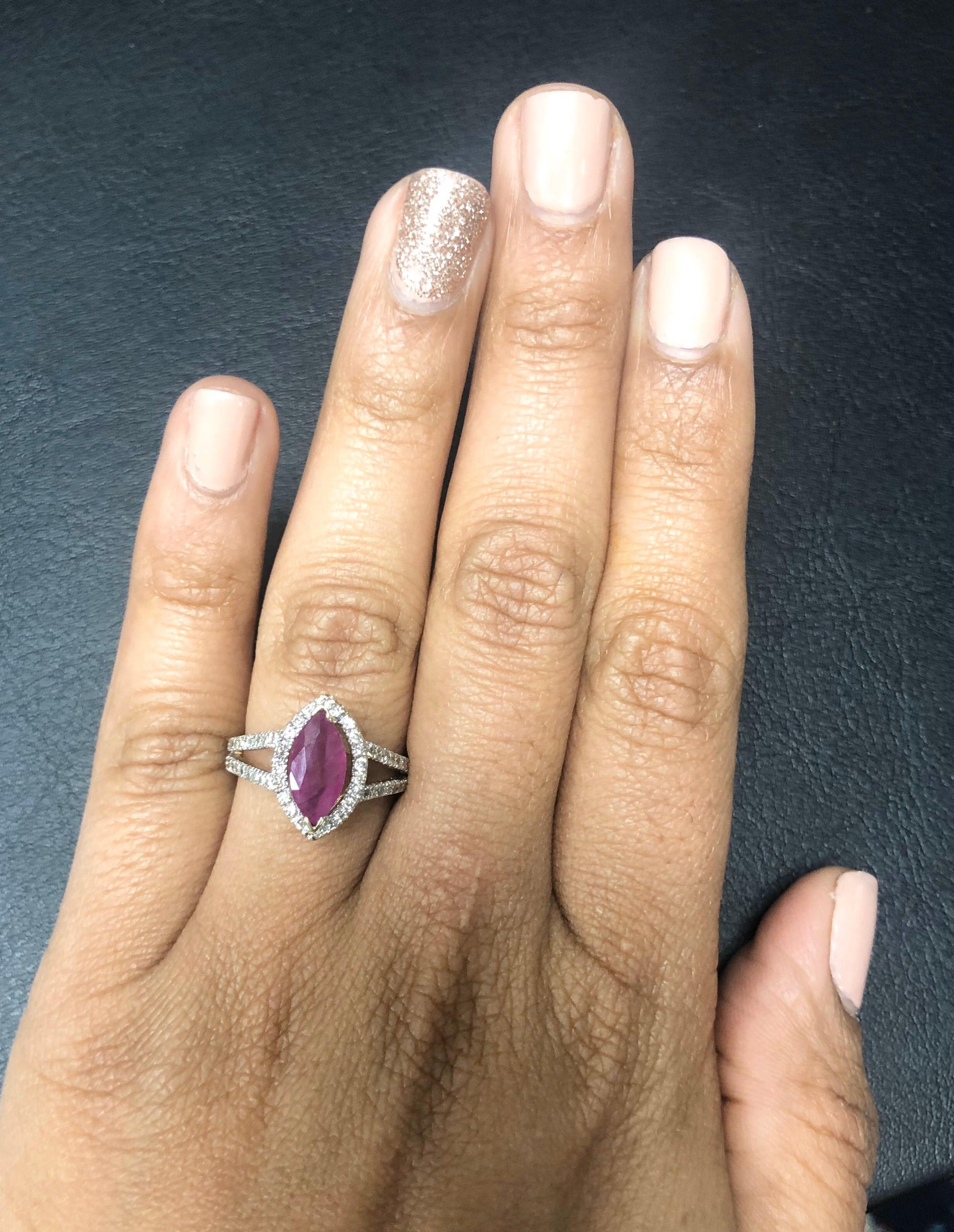 Ruby Diamond 14 Karat White Gold Engagement Ring