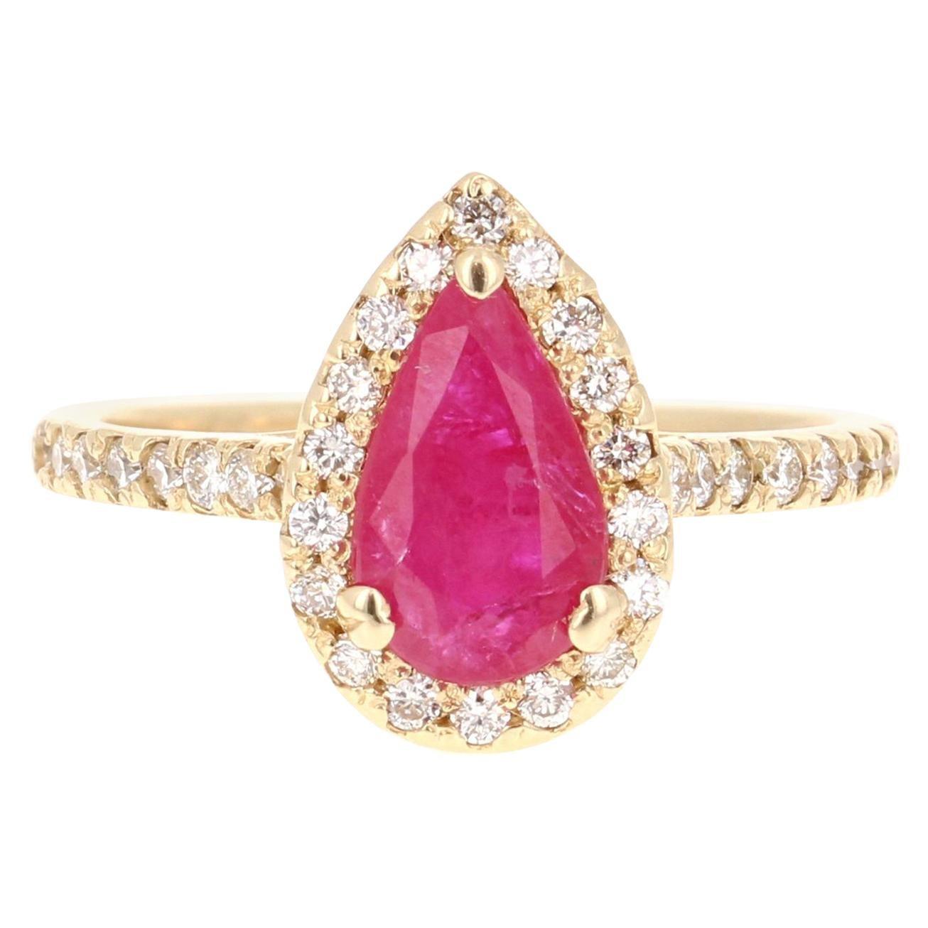 Ruby Diamond 1.87 Carat 14 Karat Yellow Gold Engagement Ring