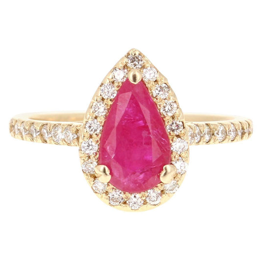Ruby Diamond 1.87 Carat 14 Karat Yellow Gold Engagement Ring