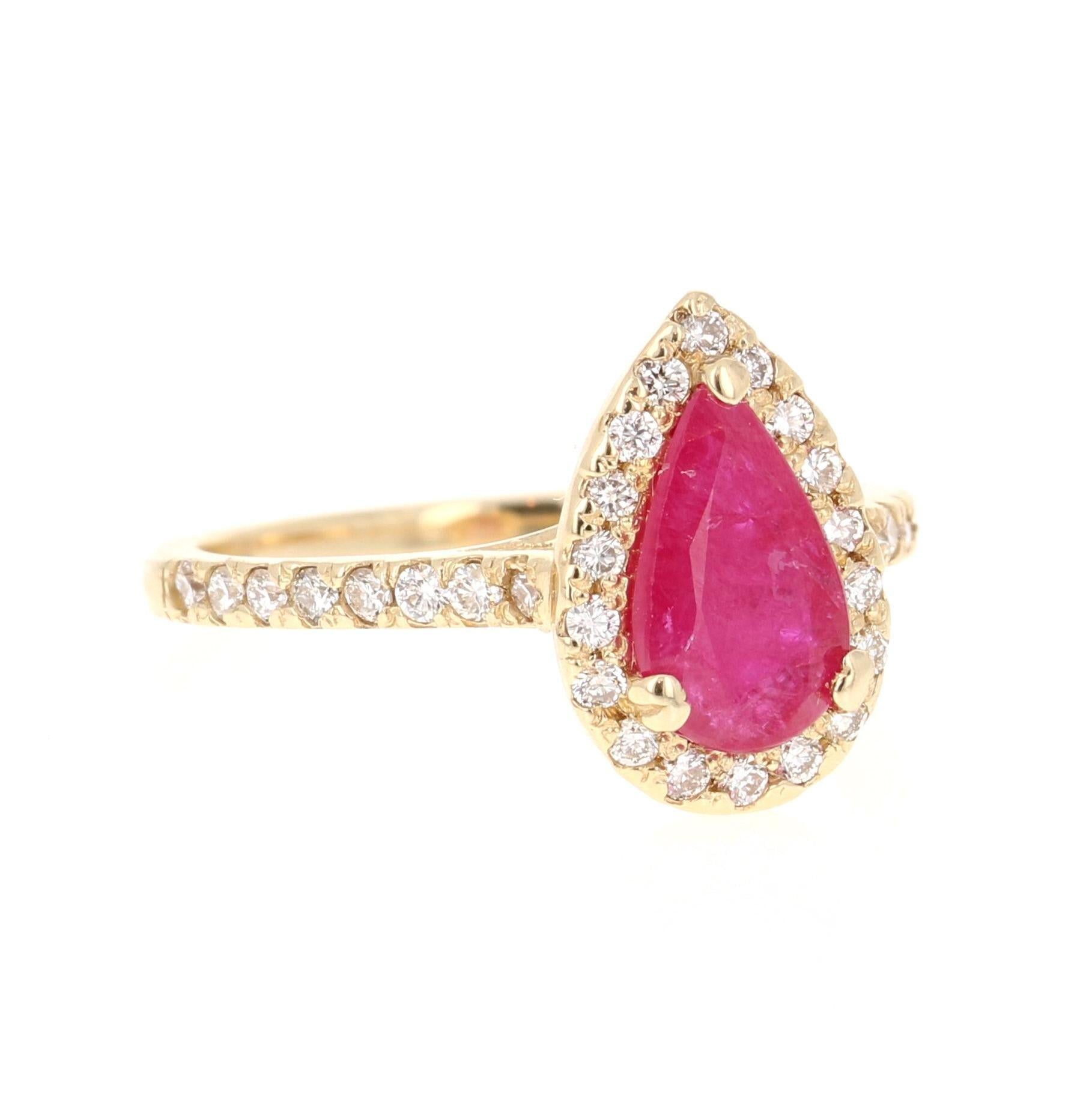Ruby Diamond 1.87 Carat 14 Karat Yellow Gold Engagement Ring