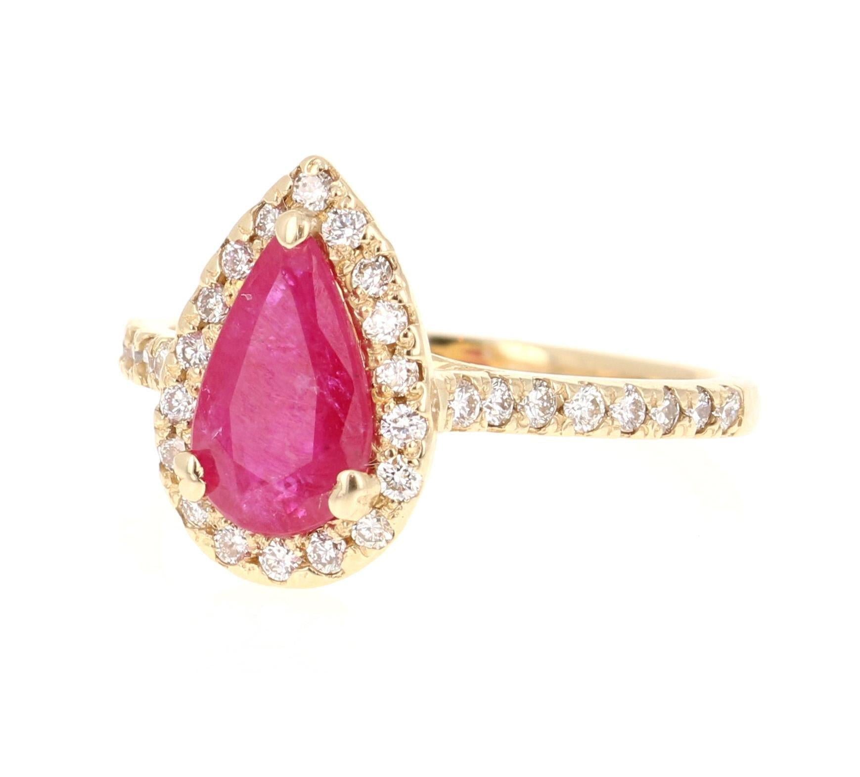 Ruby Diamond 1.87 Carat 14 Karat Yellow Gold Engagement Ring