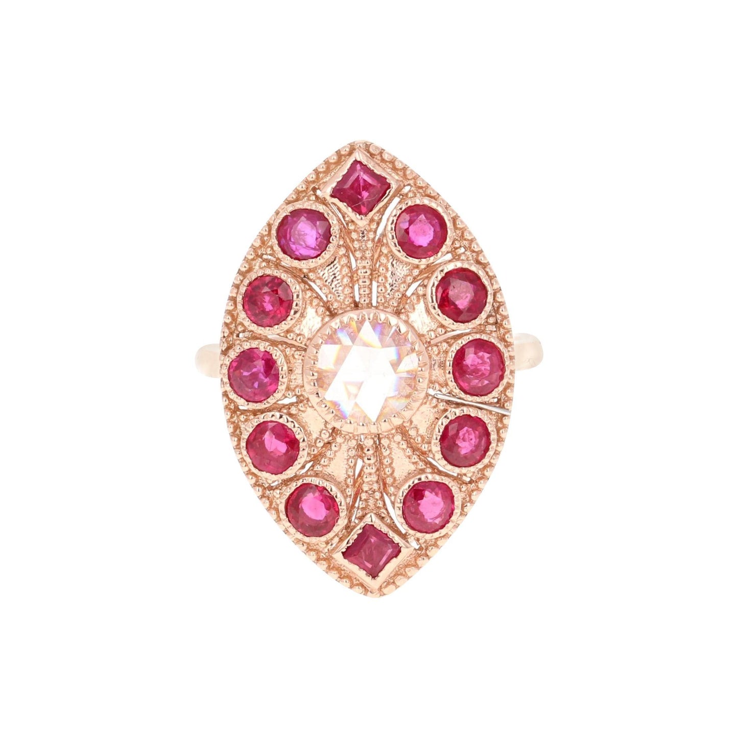 Ruby Rose Cut Diamond 2.09 Carat 14 Karat Rose Gold Cocktail Ring