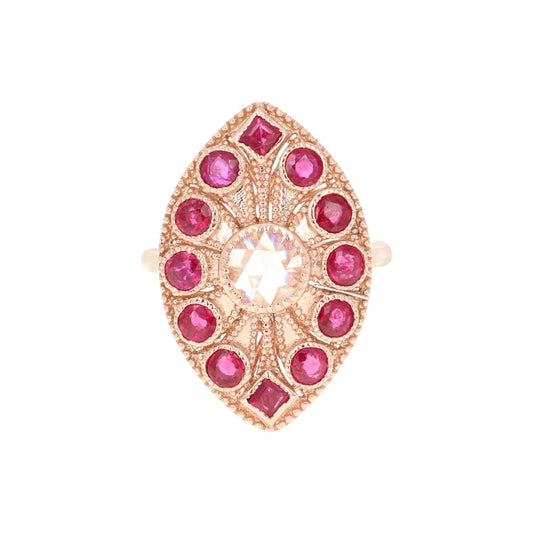 Ruby Rose Cut Diamond 2.09 Carat 14 Karat Rose Gold Cocktail Ring