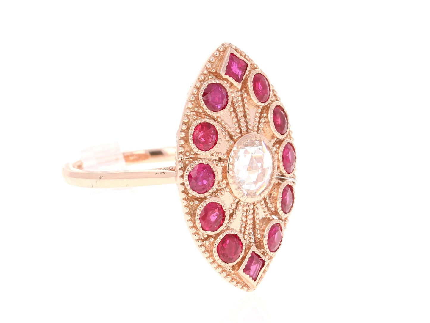 Ruby Rose Cut Diamond 2.09 Carat 14 Karat Rose Gold Cocktail Ring