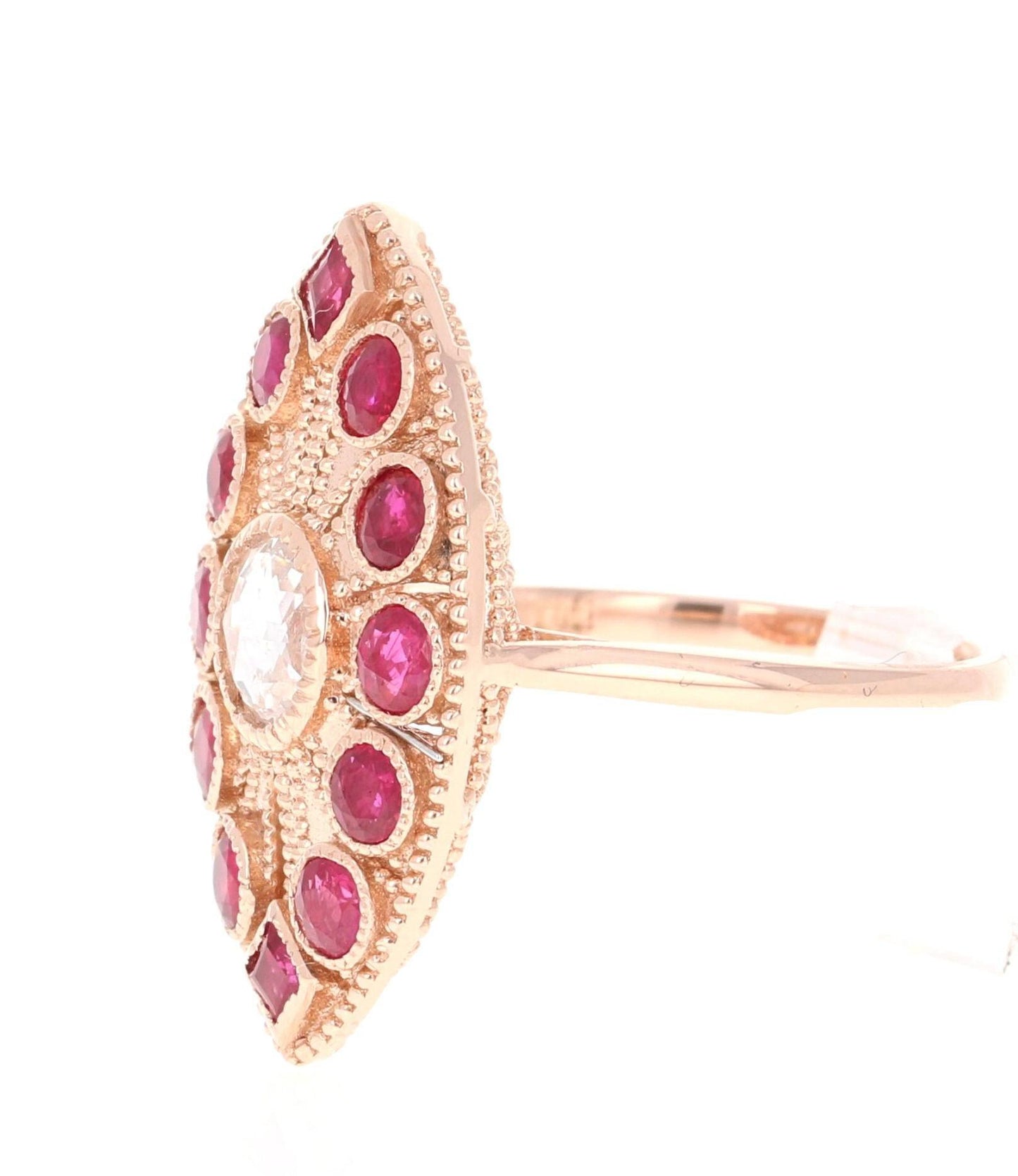 Ruby Rose Cut Diamond 2.09 Carat 14 Karat Rose Gold Cocktail Ring