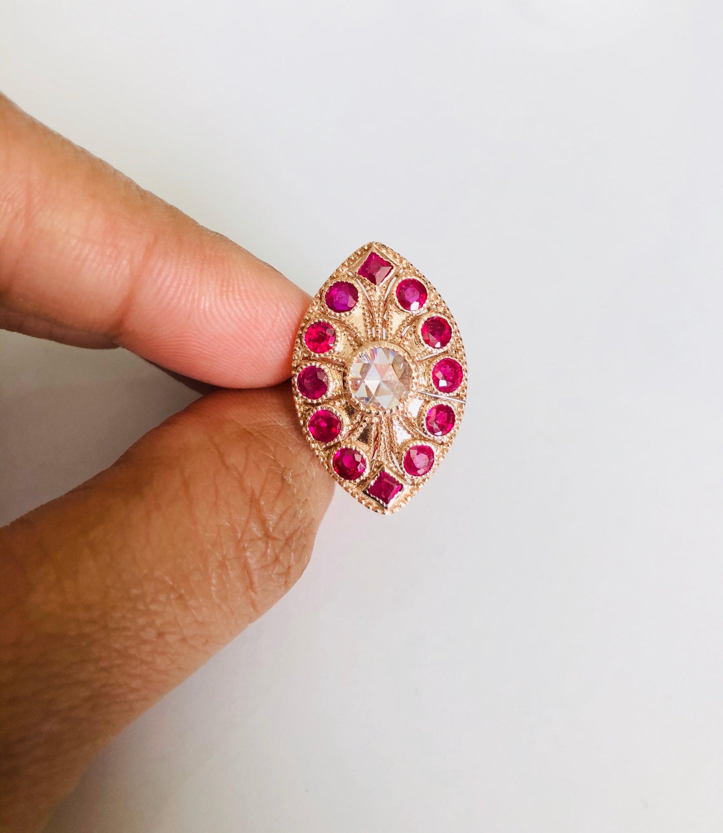 Ruby Rose Cut Diamond 2.09 Carat 14 Karat Rose Gold Cocktail Ring