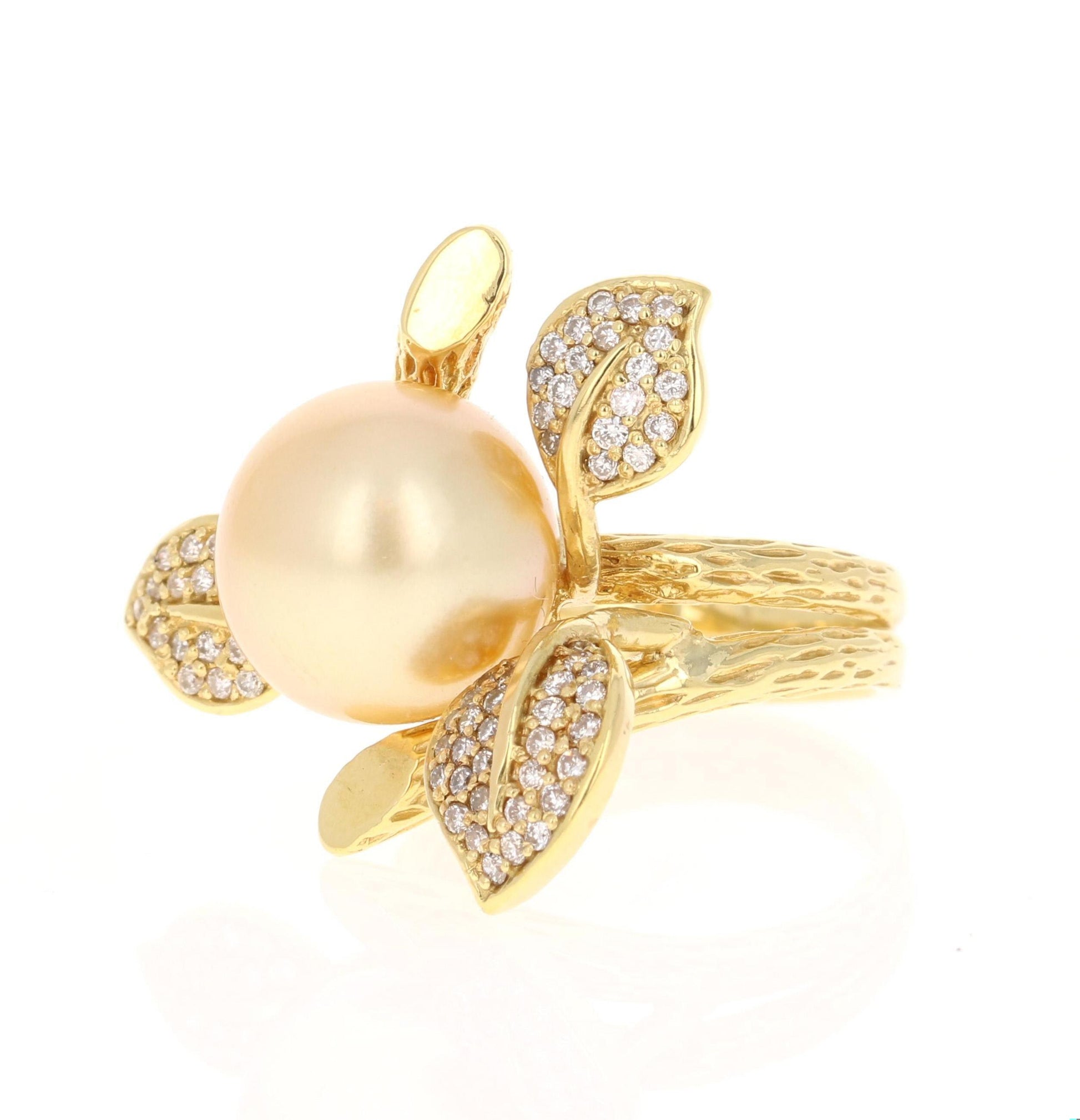 South Sea Gold Pearl Diamond Yellow Gold Statement Ring