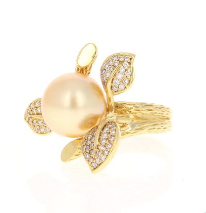 South Sea Gold Pearl Diamond Yellow Gold Statement Ring