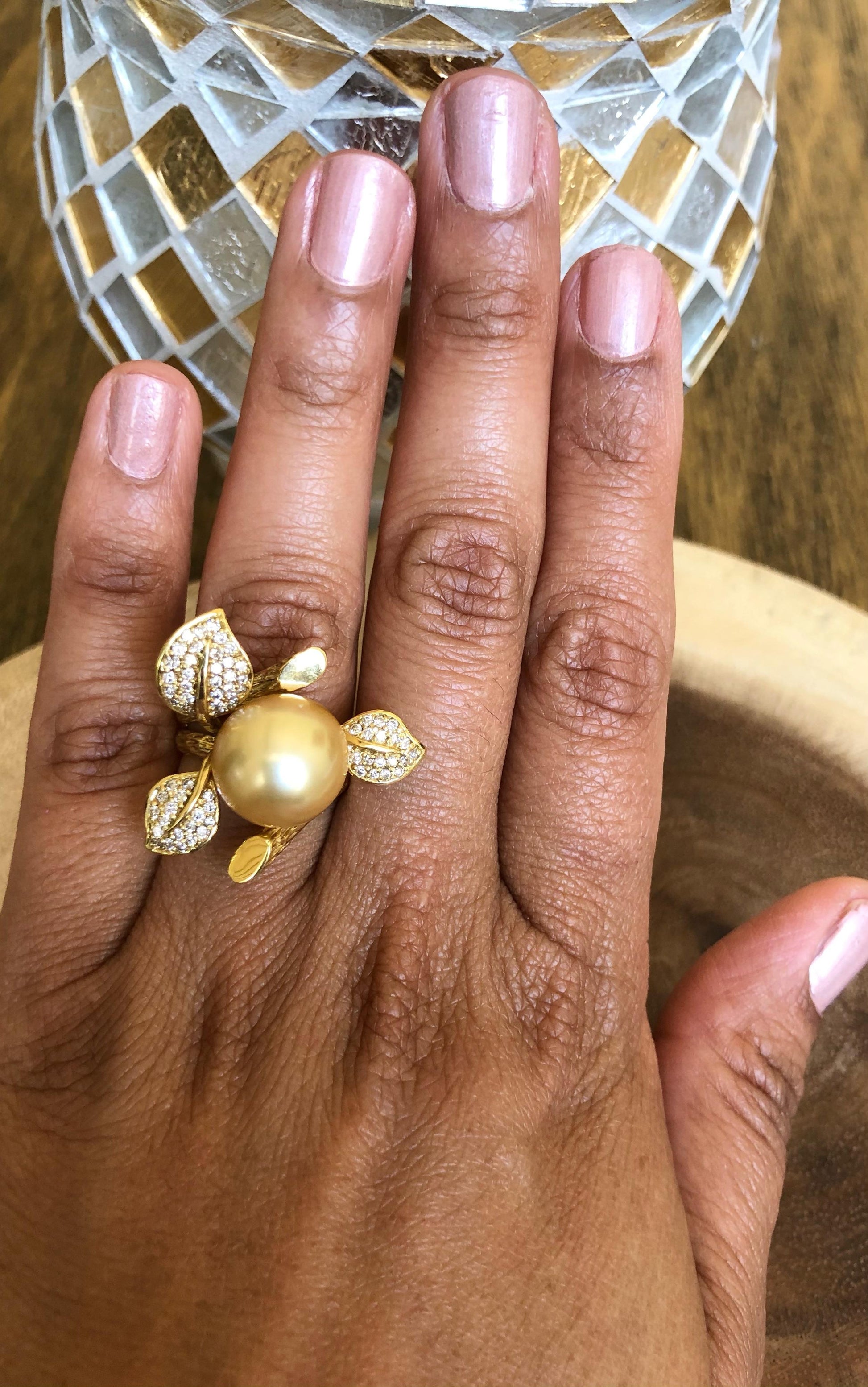 South Sea Gold Pearl Diamond Yellow Gold Statement Ring