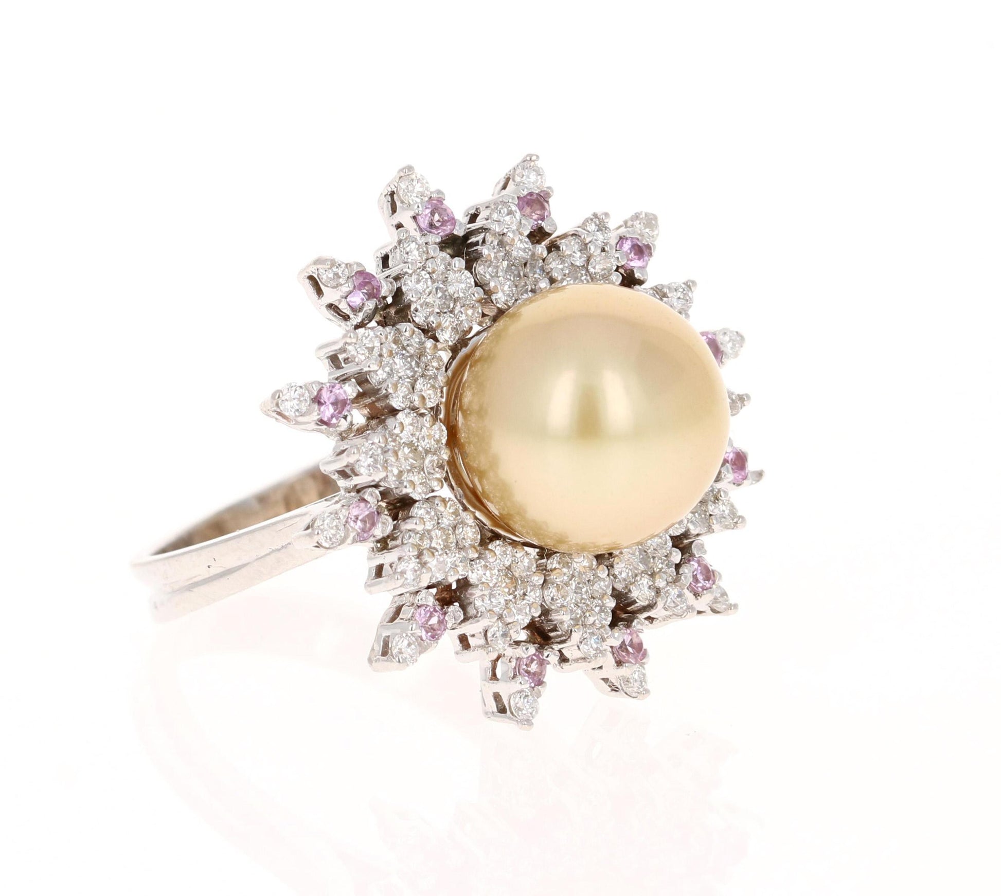 South Sea Golden Pearl Diamond 14 Karat White Gold Ring