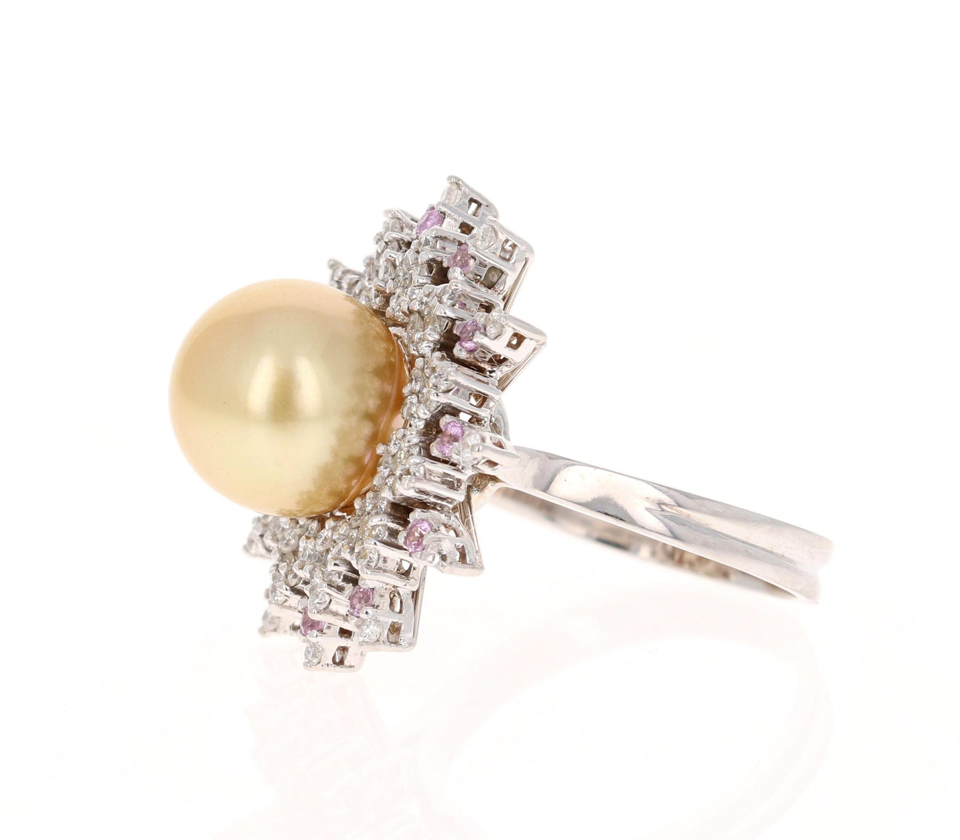 South Sea Golden Pearl Diamond 14 Karat White Gold Ring
