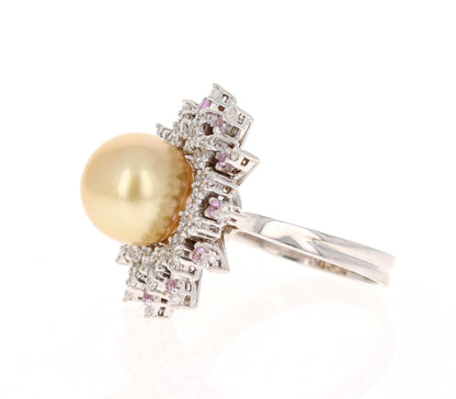 South Sea Golden Pearl Diamond 14 Karat White Gold Ring