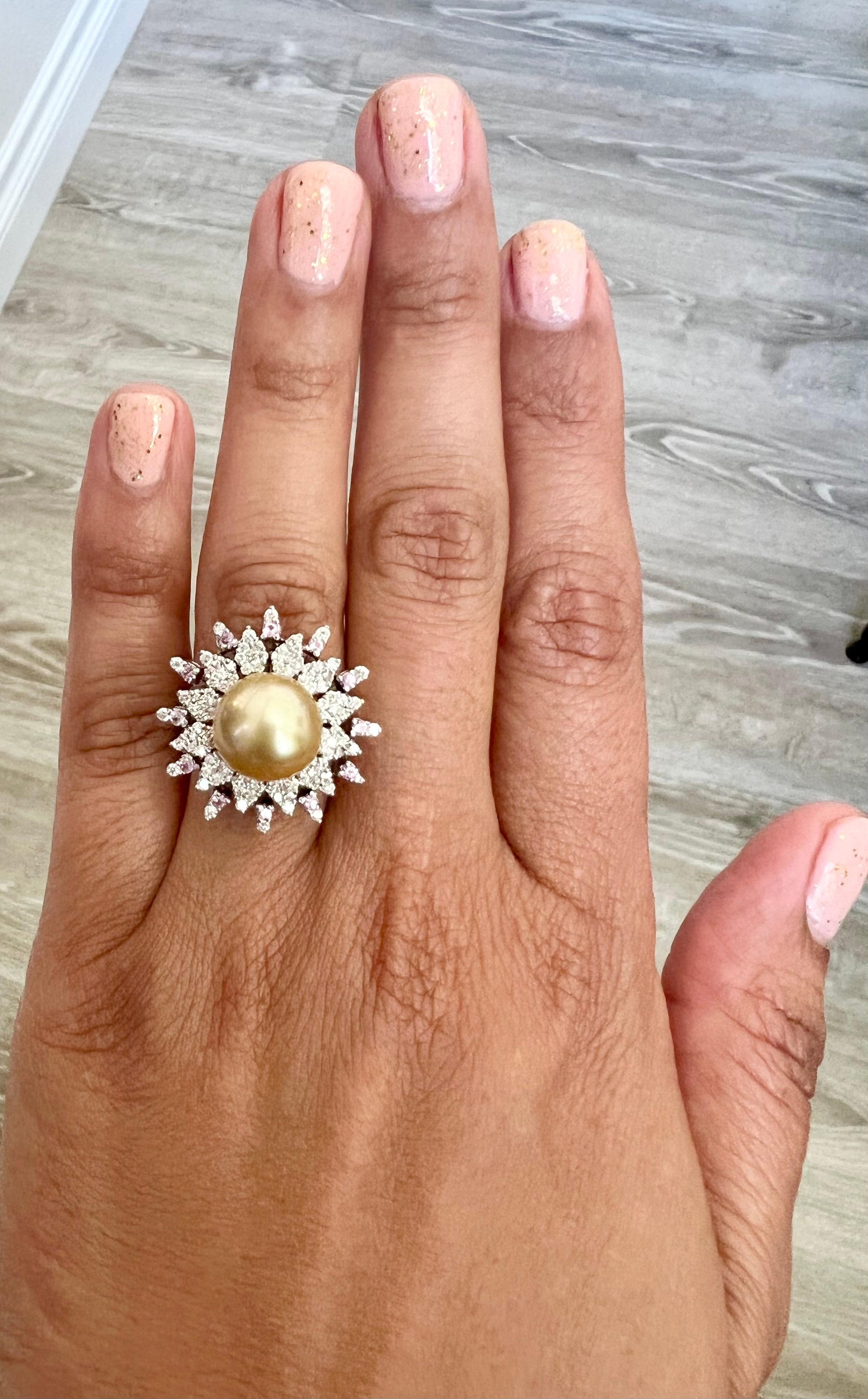 South Sea Golden Pearl Diamond 14 Karat White Gold Ring