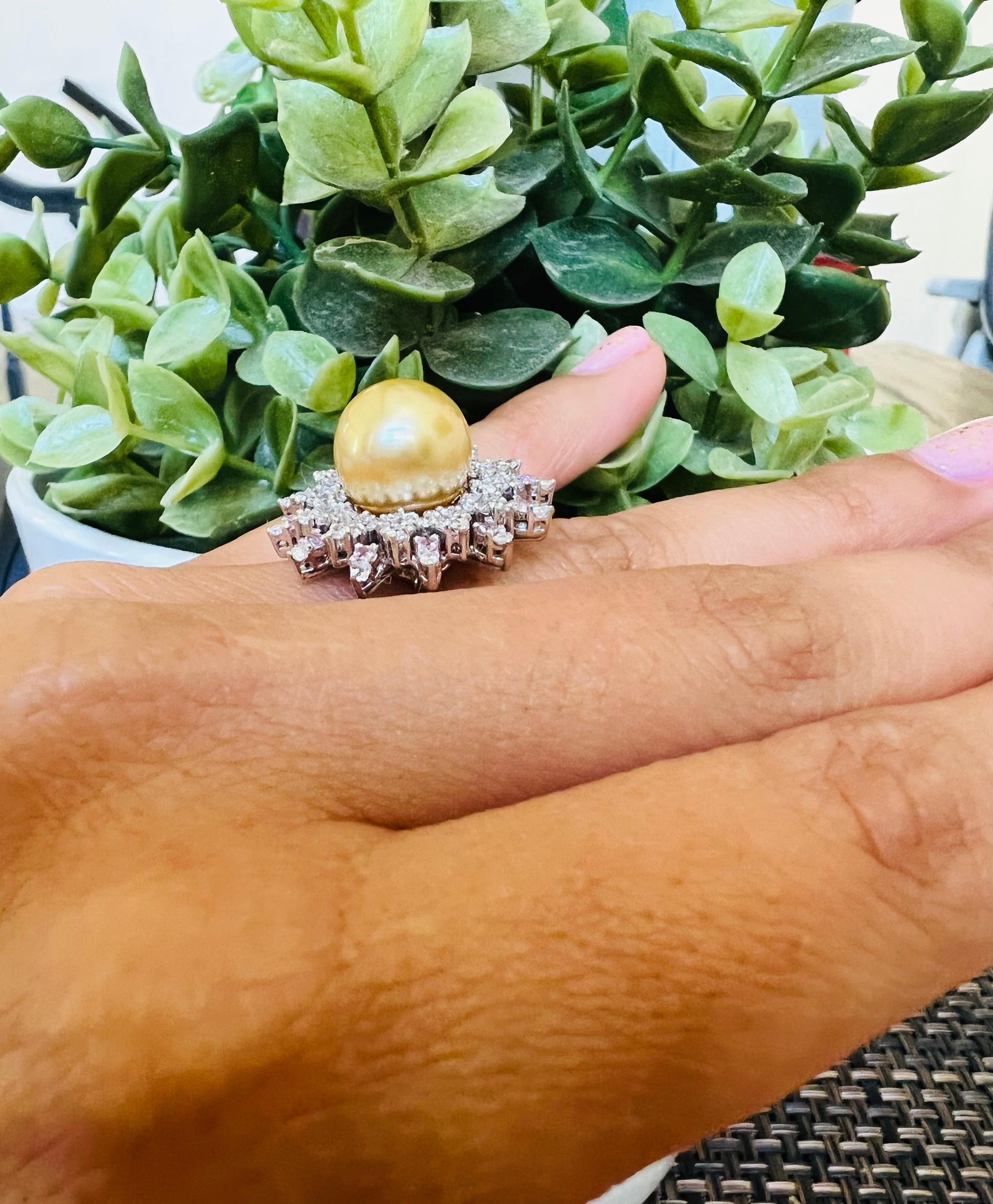 South Sea Golden Pearl Diamond 14 Karat White Gold Ring