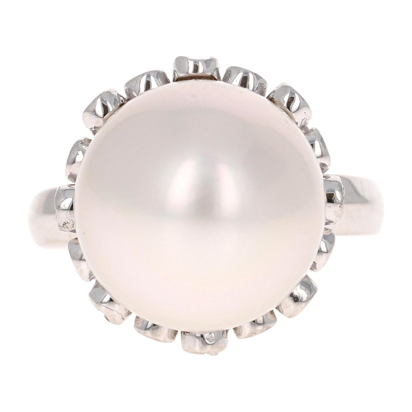 South Sea Pearl and Diamond 14 Karat White Gold Cocktail Ring