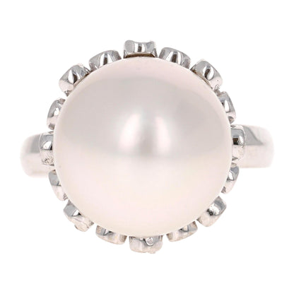 South Sea Pearl and Diamond 14 Karat White Gold Cocktail Ring