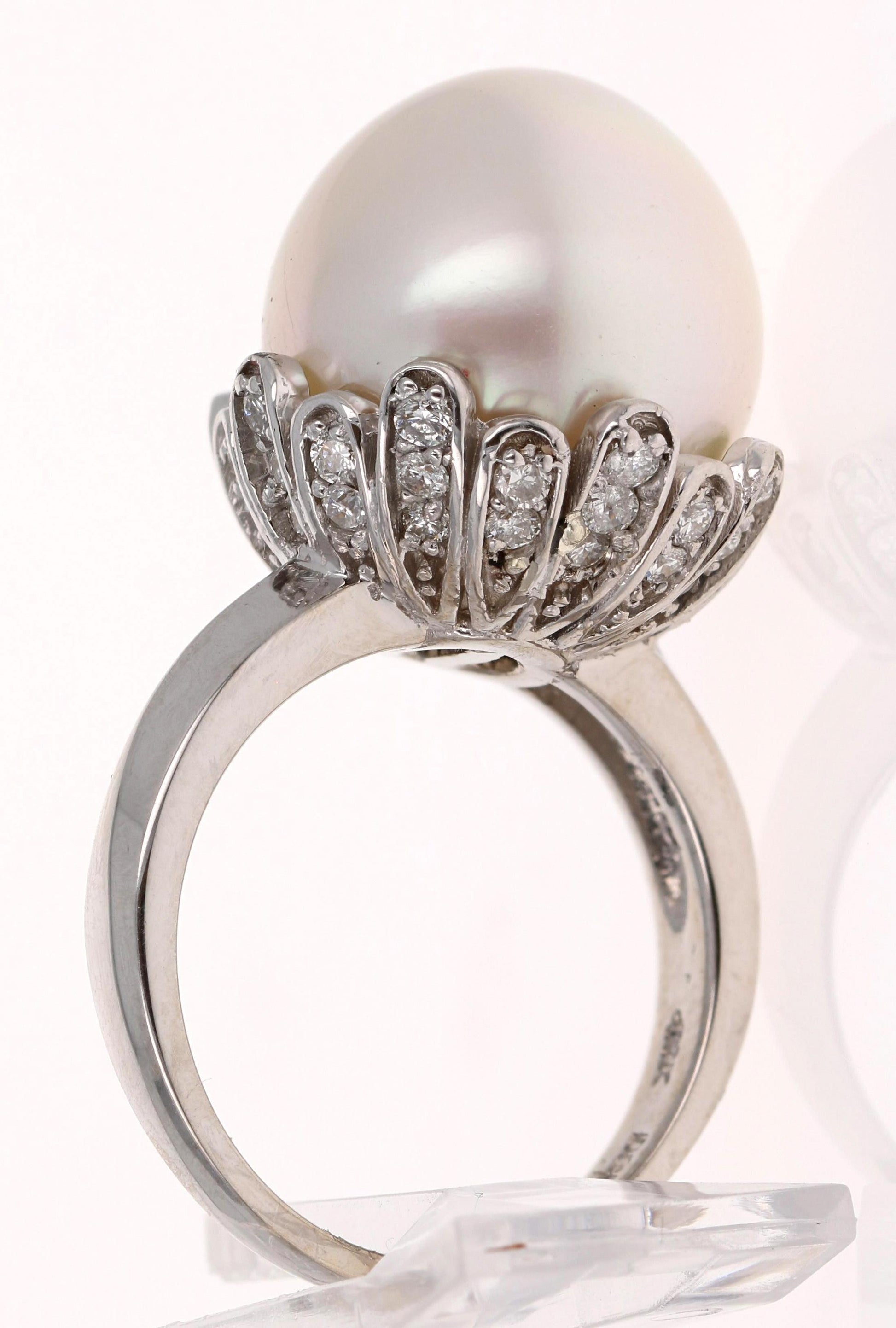 South Sea Pearl and Diamond 14 Karat White Gold Cocktail Ring