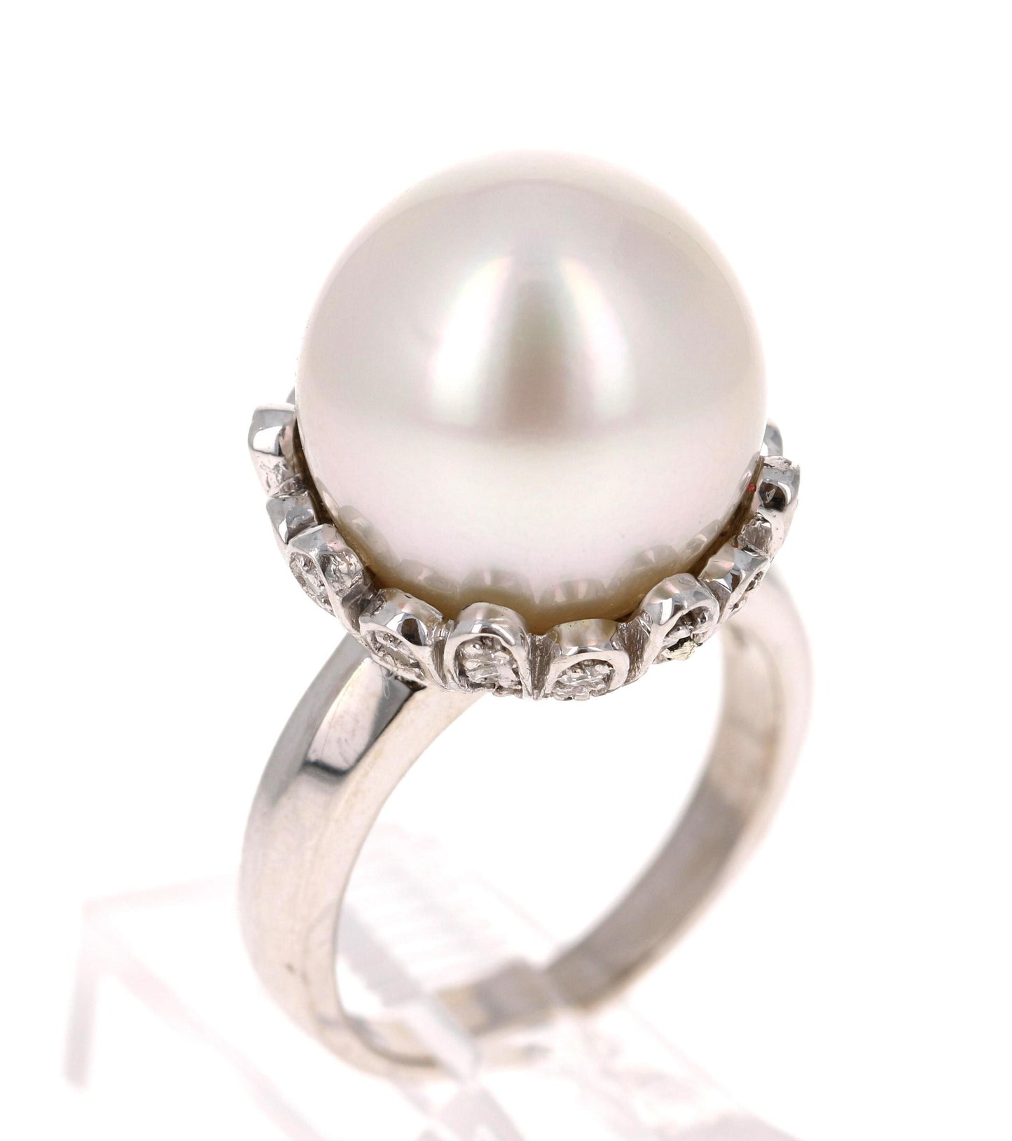 South Sea Pearl and Diamond 14 Karat White Gold Cocktail Ring