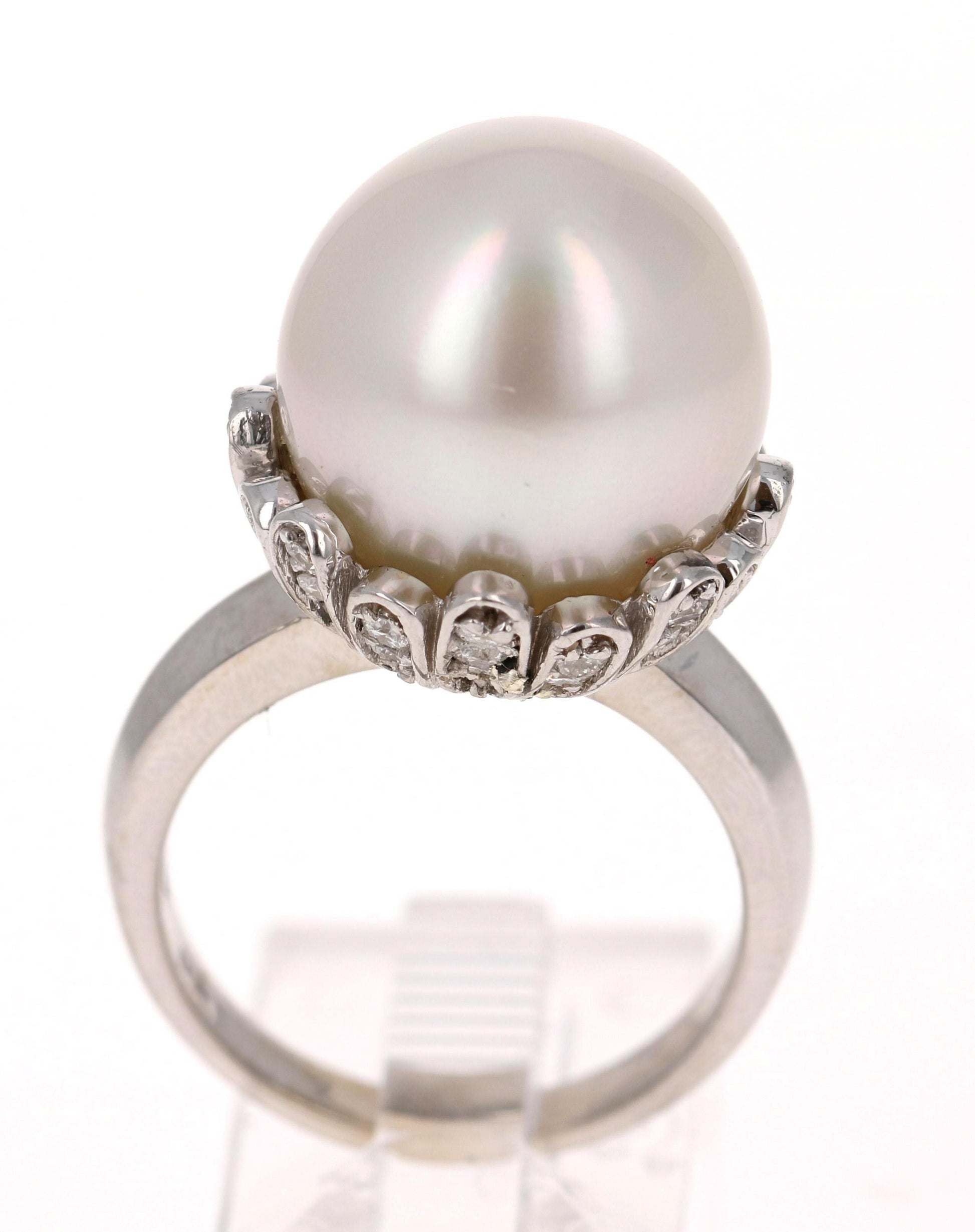 South Sea Pearl and Diamond 14 Karat White Gold Cocktail Ring