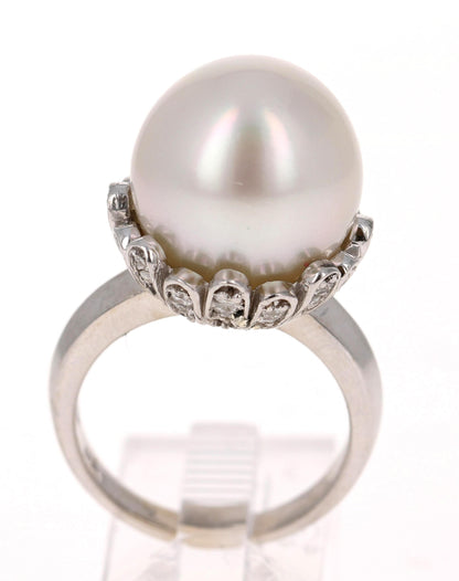 South Sea Pearl and Diamond 14 Karat White Gold Cocktail Ring