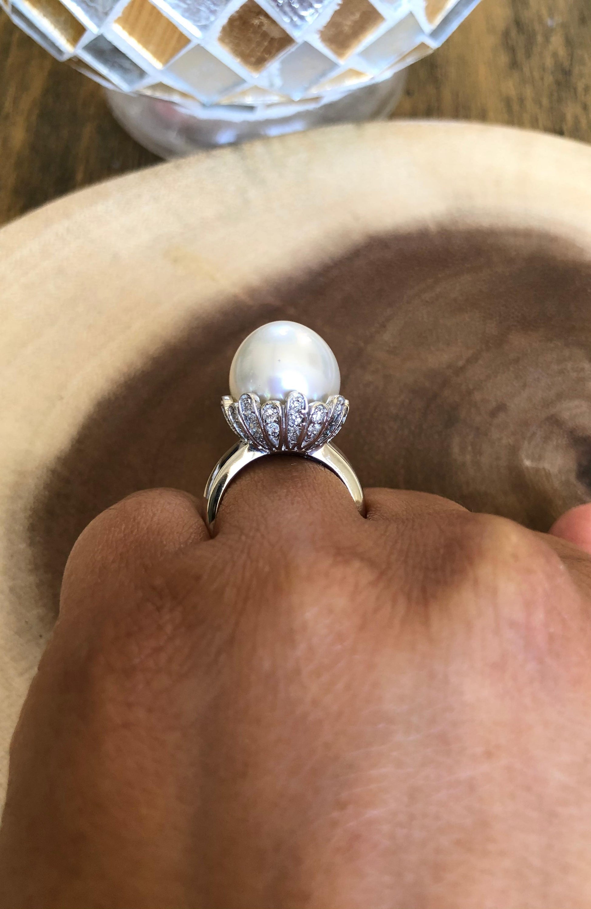 South Sea Pearl and Diamond 14 Karat White Gold Cocktail Ring