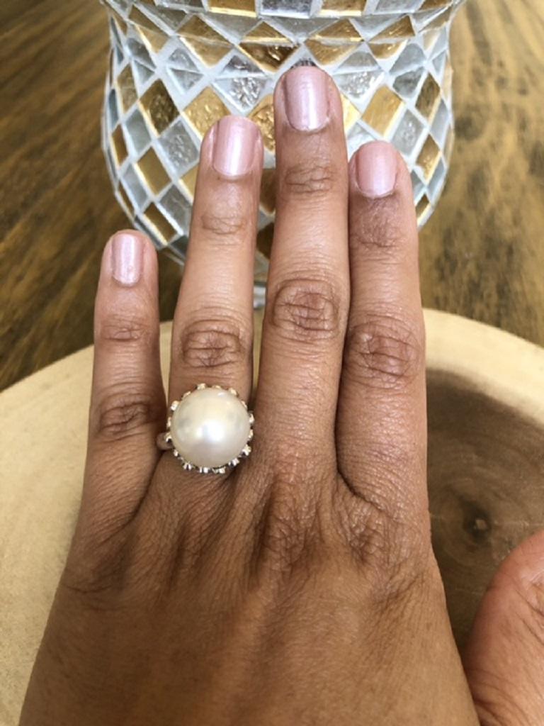 South Sea Pearl and Diamond 14 Karat White Gold Cocktail Ring