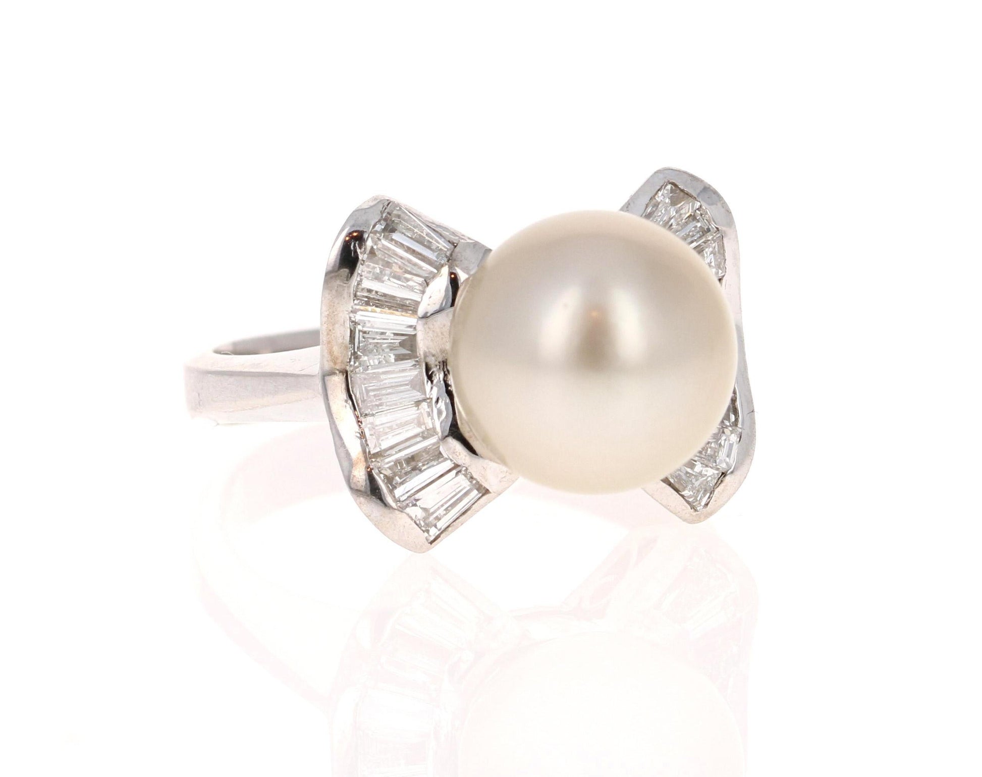 South Sea Pearl and Diamond 14 Karat White Gold Cocktail Ring
