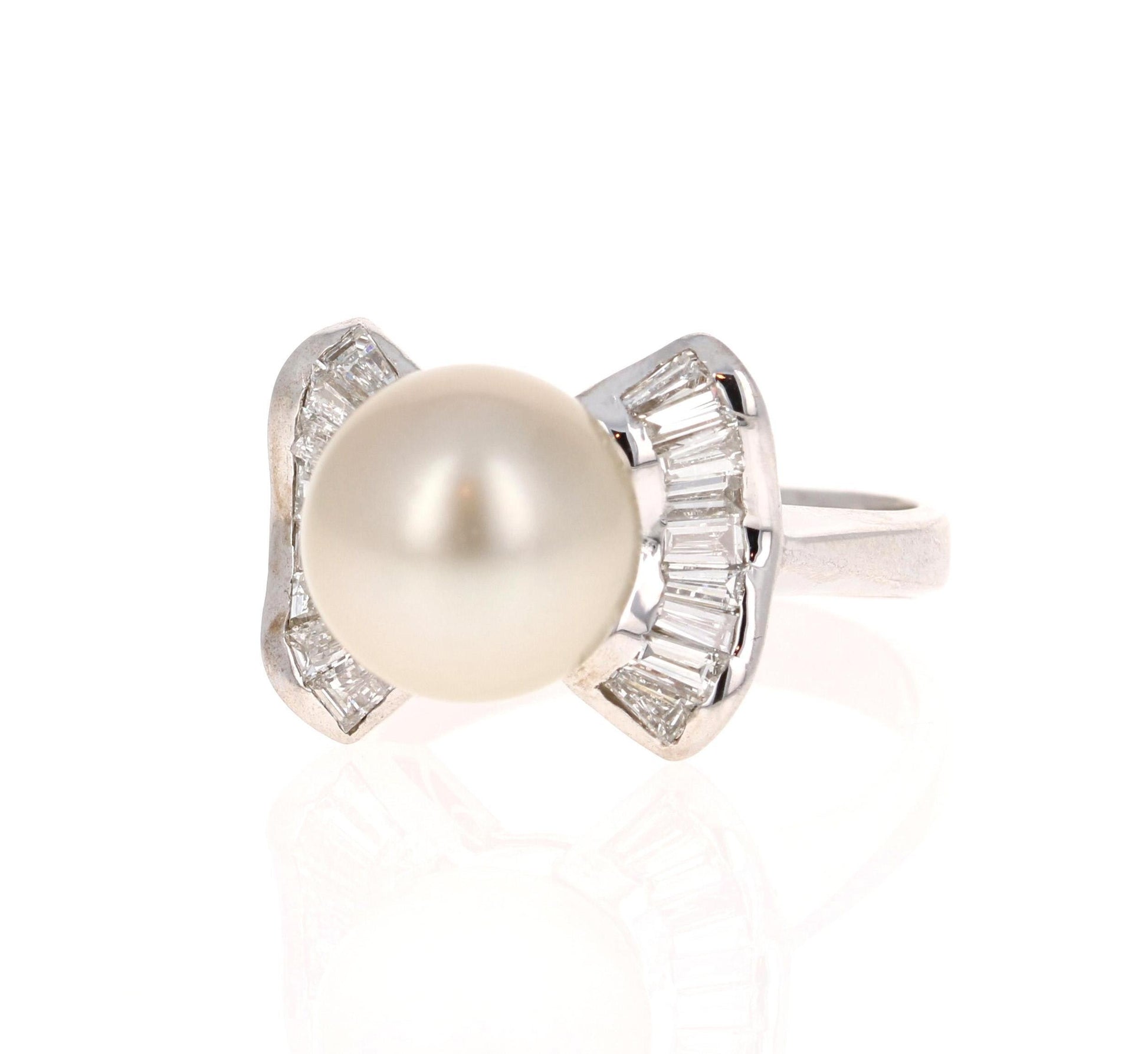 South Sea Pearl and Diamond 14 Karat White Gold Cocktail Ring