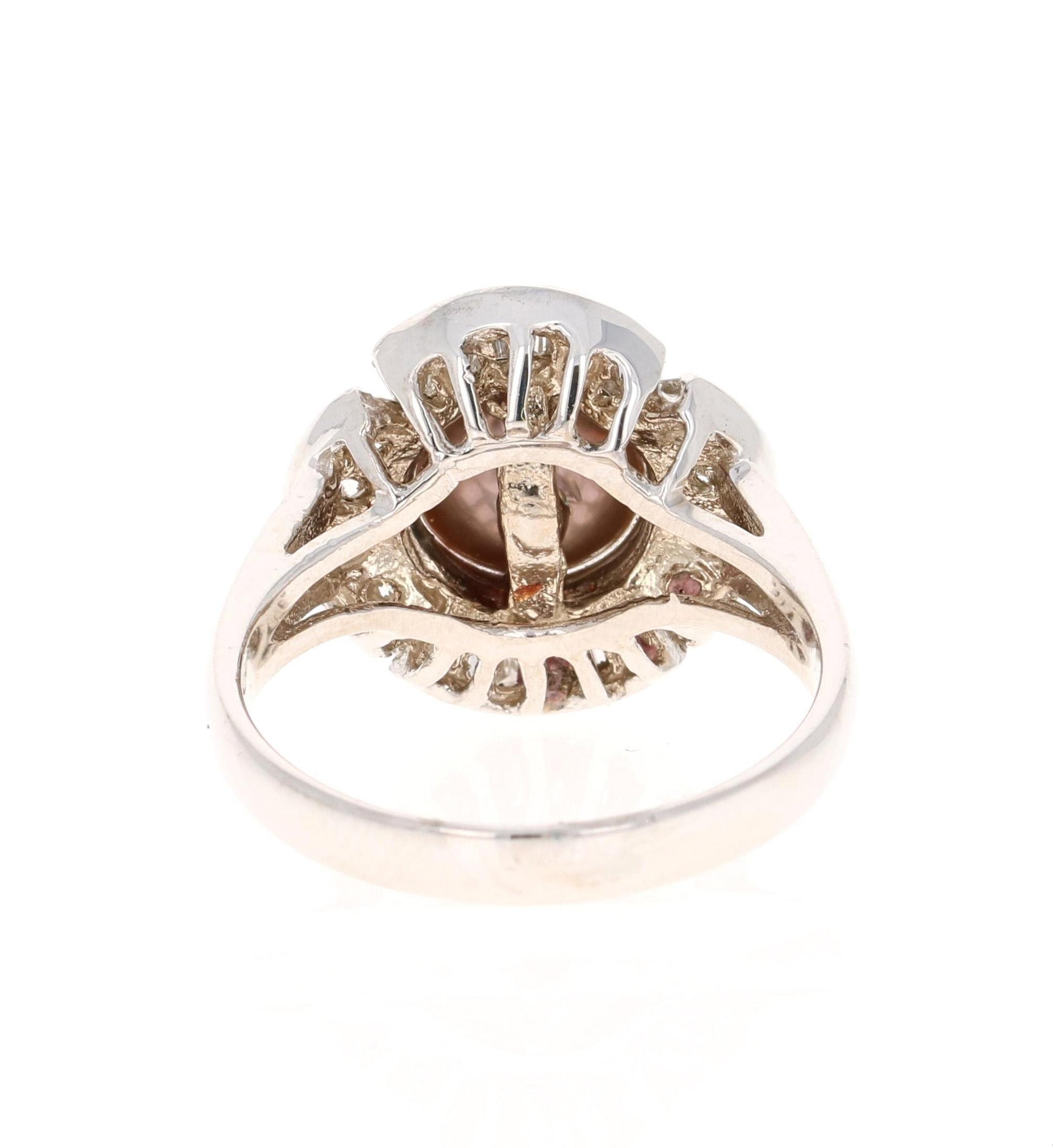 Tahitian Pearl Baguette Diamond 14 Karat White Gold Ring