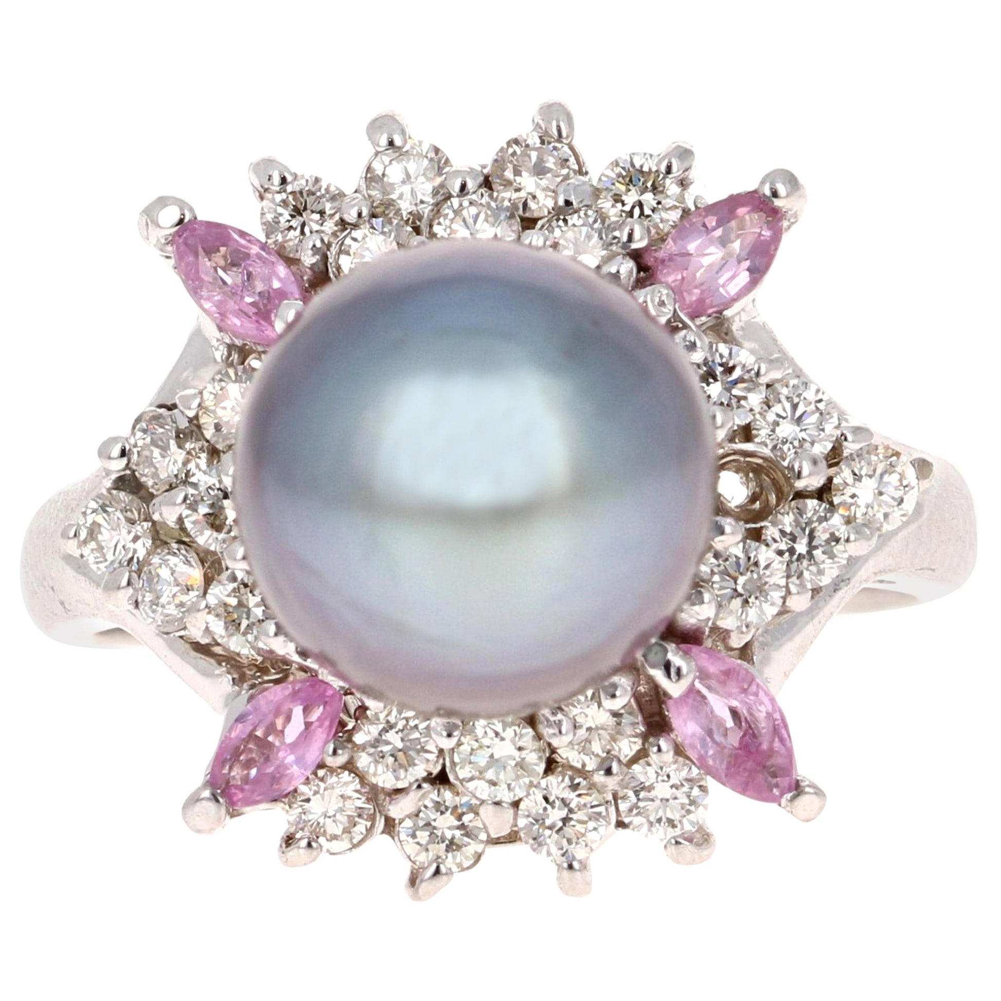 Tahitian Pearl and Diamond 14 Karat White Gold Cocktail Ring