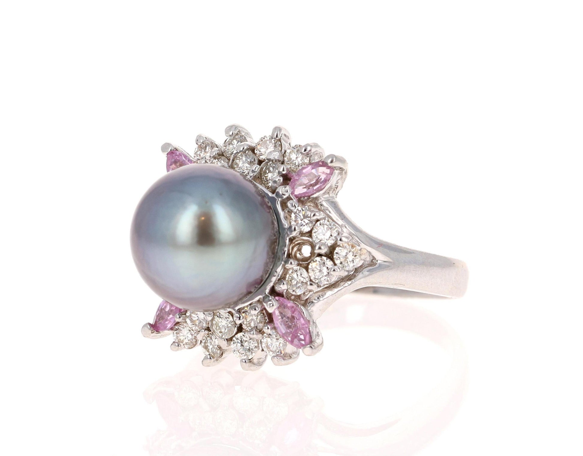 Tahitian Pearl and Diamond 14 Karat White Gold Cocktail Ring