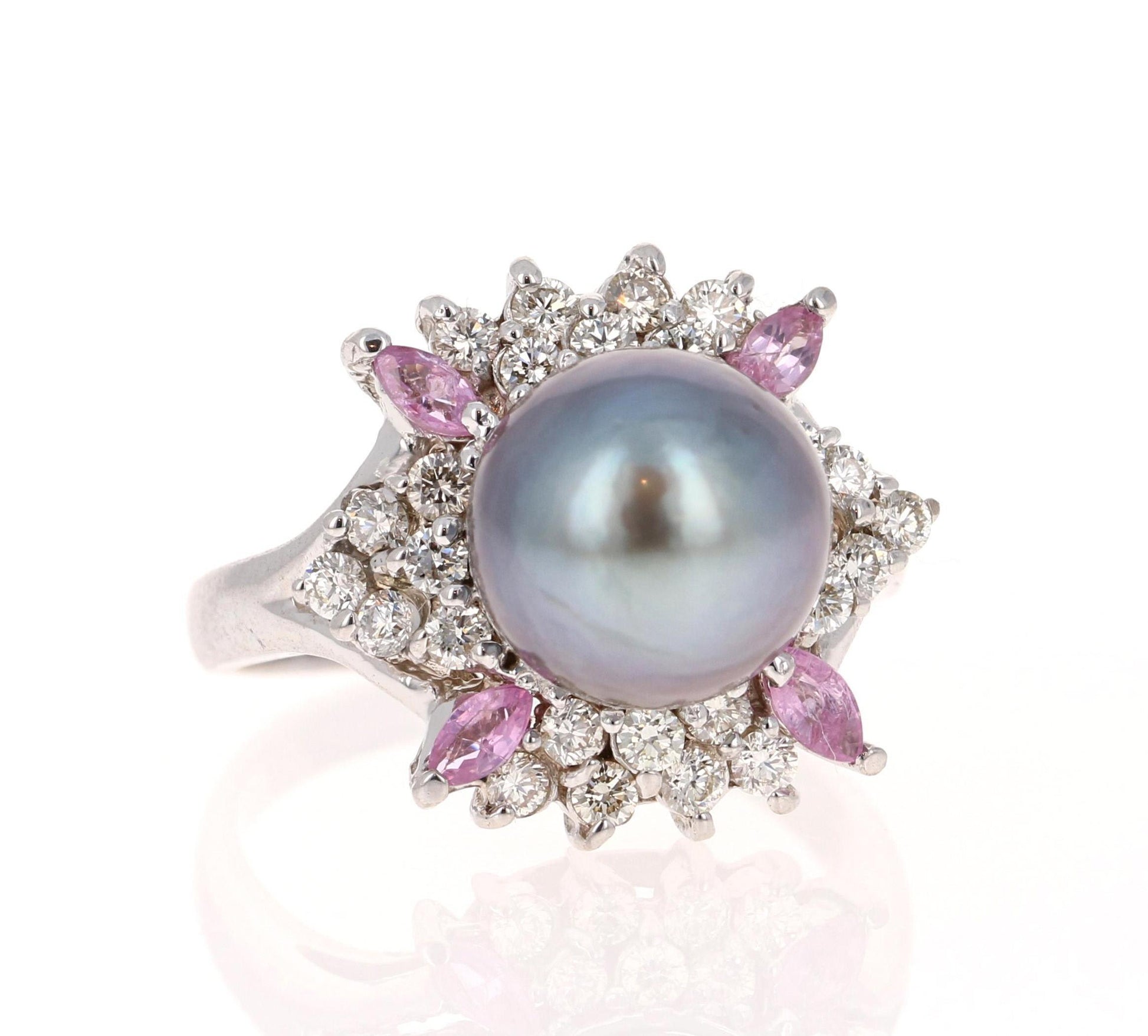 Tahitian Pearl and Diamond 14 Karat White Gold Cocktail Ring