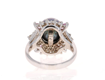 Tahitian Pearl and Diamond 14 Karat White Gold Cocktail Ring