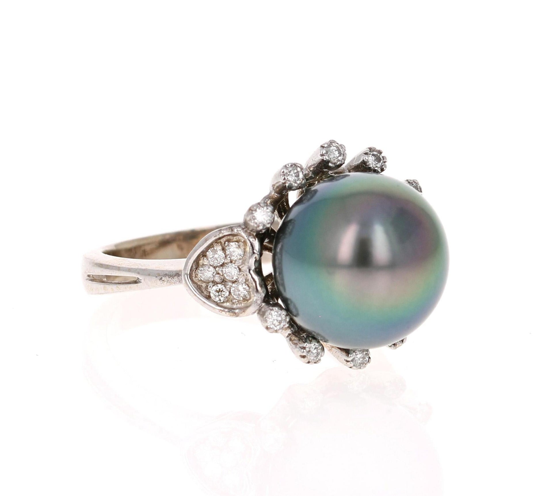 Tahitian Pearl and Diamond 14 Karat White Gold Cocktail Ring