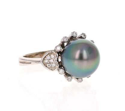 Tahitian Pearl and Diamond 14 Karat White Gold Cocktail Ring